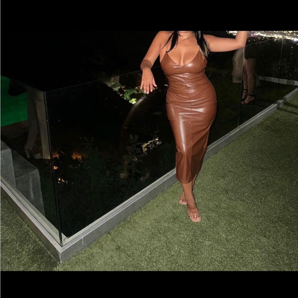 Faux Leather Brown Dress